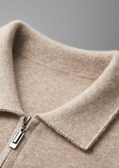 EXTRA-FINE MERINO WOOL ZIP POLO CARDIGAN
