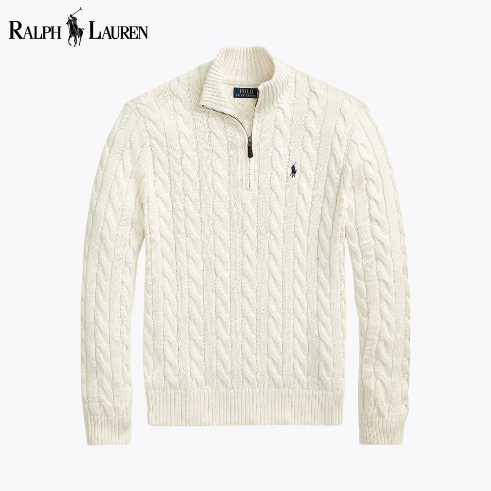 RL Chunky Cable-Knit Cotton Quarter-Zip Sweater